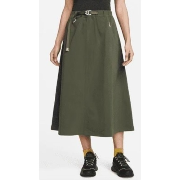 Nike ACG Trail Skirt In Olive - Khaki Green Adjustable Belt Drawcord Midi Skirt